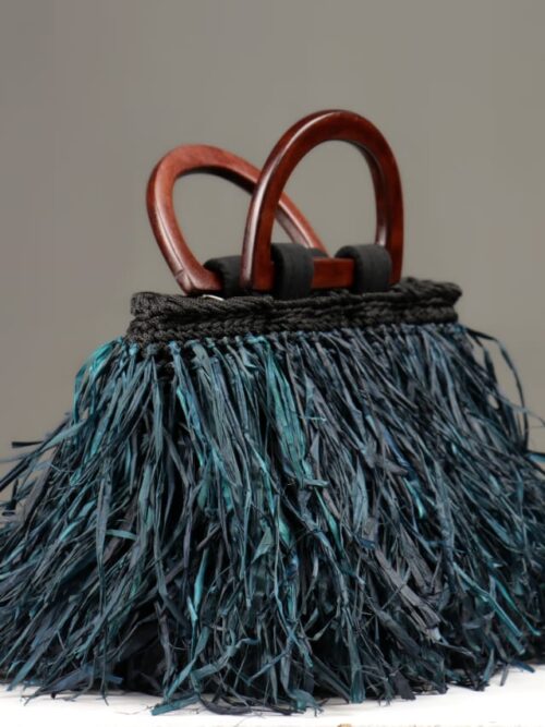 Midnight Tide Raffia Grass Bag