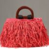 Crimson Charm Raffia Grass Bag