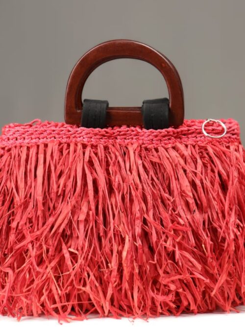 Crimson Charm Raffia Grass Bag