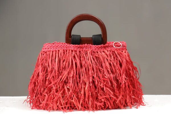 Crimson Charm Raffia Grass Bag